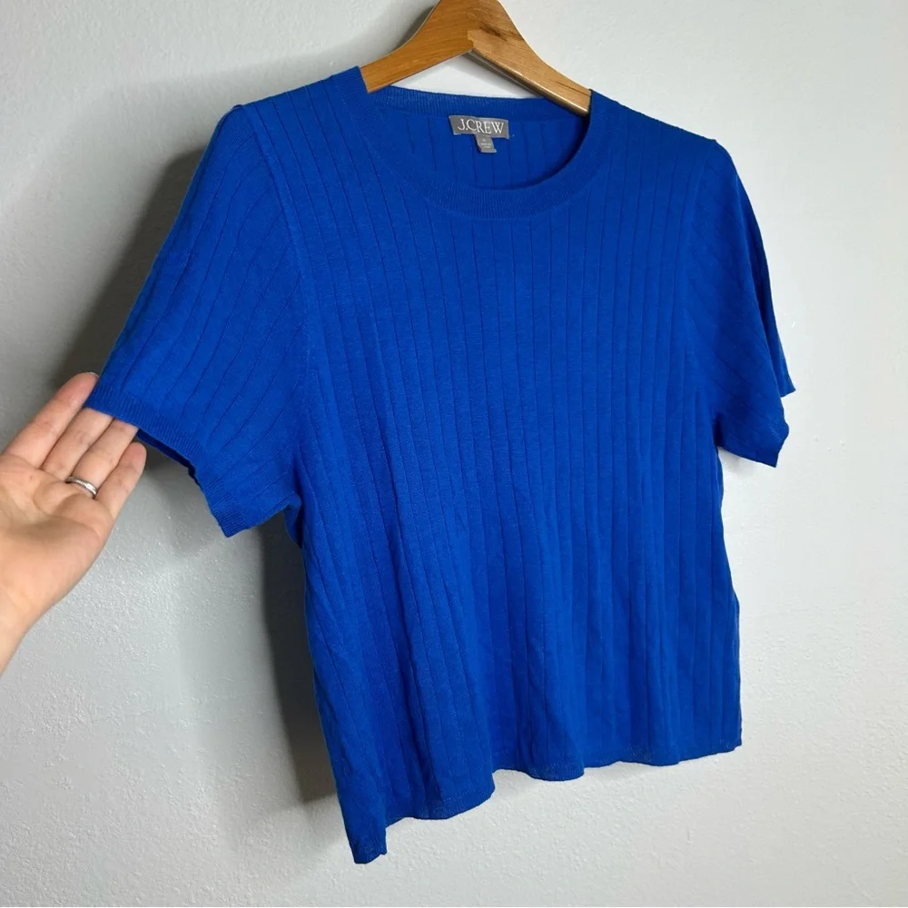 J. Crew Silk Cashmere Blend Ribbed Royal Blue Knit T- Shirt Top